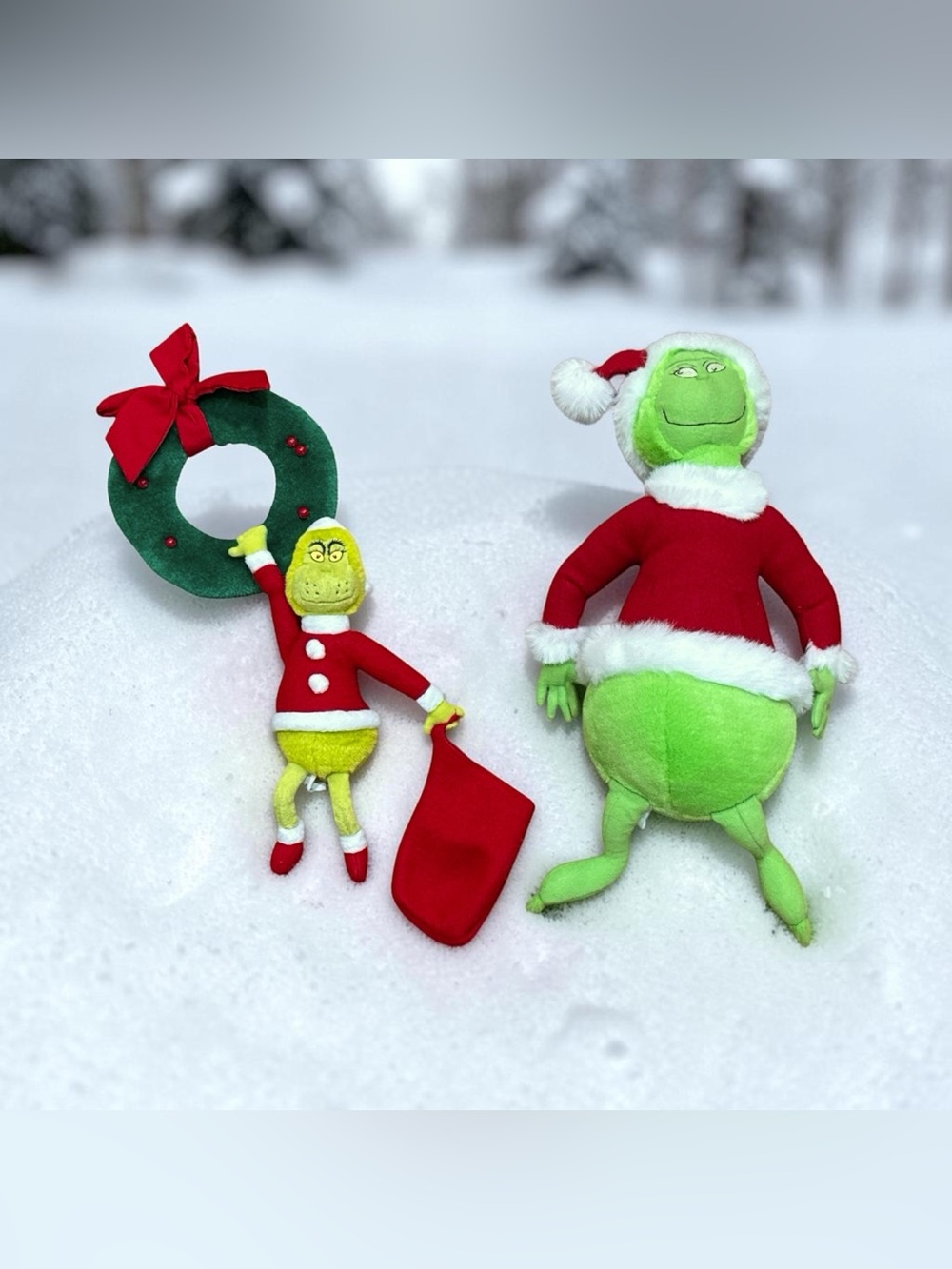Vintage 90s The Grinch Hallmark Plush Stuffed Animal Bundle of Two Christmas
